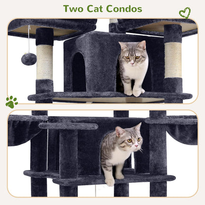 Globlazer Big Cat Tower for Indoor Cats, 80inch Cat Tower for Multiple Adult Cats XXL Cat Tree with Scratching Post, Hammock, 3 Perches, 2 Condos, 2 Hanging Basket, F80, Dark Grey