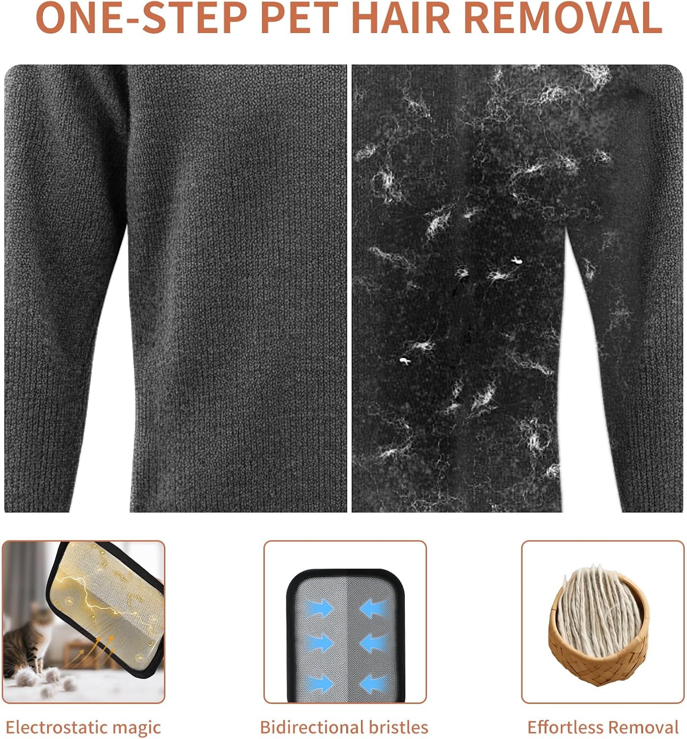 2 Pcs Pet Hair Removal Glove - Upgraded Electrostatic Pet Hair Remover Gloves for Cats & Dogs, Reusable & Washable Magic Brush Pet Hair Removal Tool (Black, L)