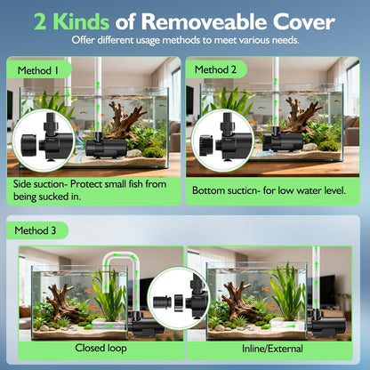 hygger 15W-100W Water Pump with Controller (Up to 3430GPH), Submersible/Inline Return Pump with Adjustable Mode/Flow, 2 Fountain Pump with 2 Inlet Cover and 3 Nozzles, for Fish Tank, Pond, Aquarium