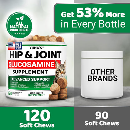 Cat Hip and Joint Health Supplement Chews – Advanced Glucosamine for Cats – MSM, Chondroitin & Omega-3 Salmon Oil – Supports Mobility, Joint Pain Relief, Cat Vitamins for Indoor & Outdoor Cats
