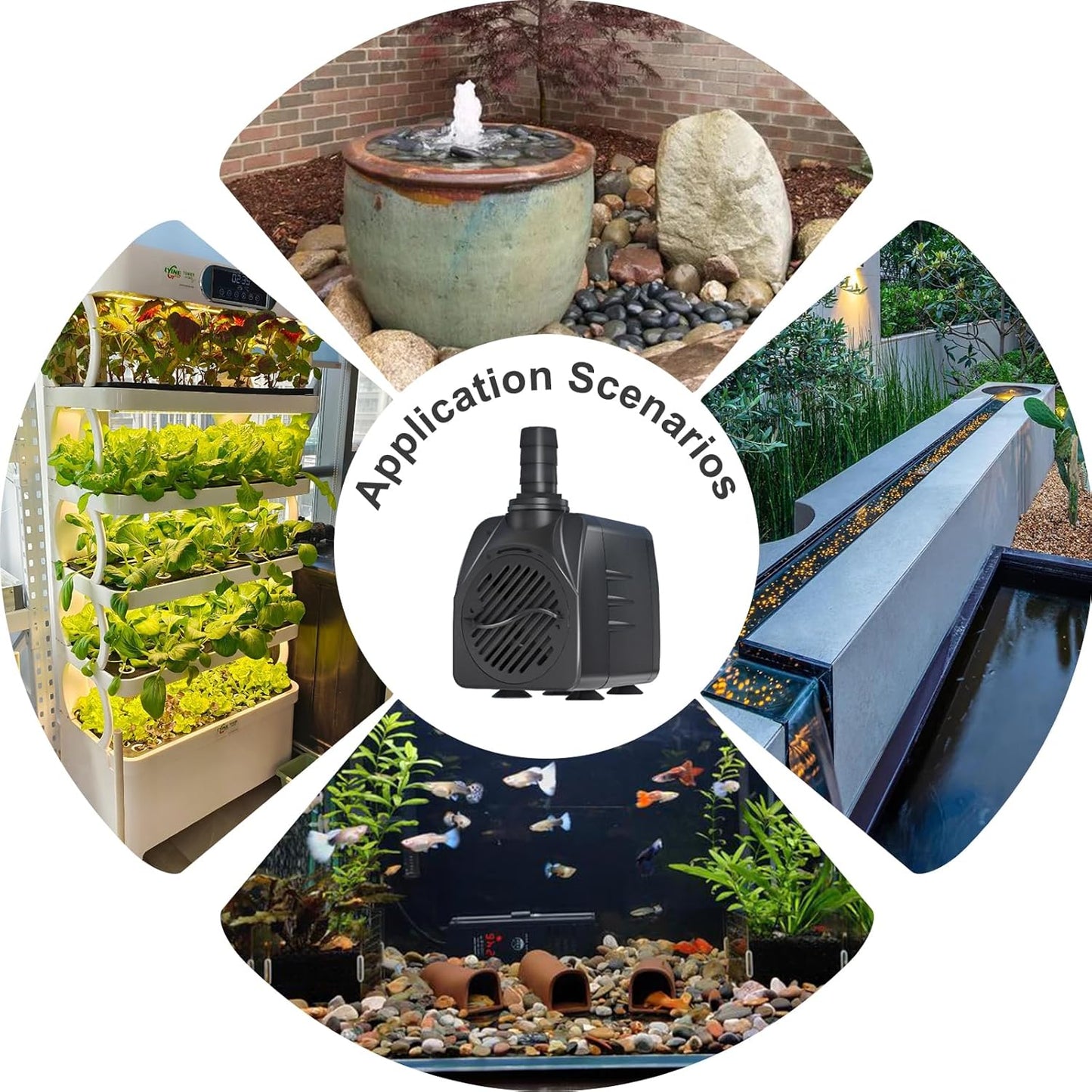 400GPH 10ft Power Cord Submersible Pump,Over Heating Protection Water Feature Pump with 6.5ft Lift for Fountains, Ponds, Aquariums & Hydroponics.