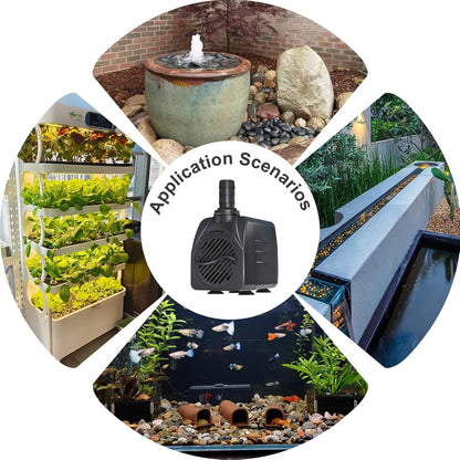 400GPH 10ft Power Cord Submersible Pump,Over Heating Protection Water Feature Pump with 6.5ft Lift for Fountains, Ponds, Aquariums & Hydroponics.