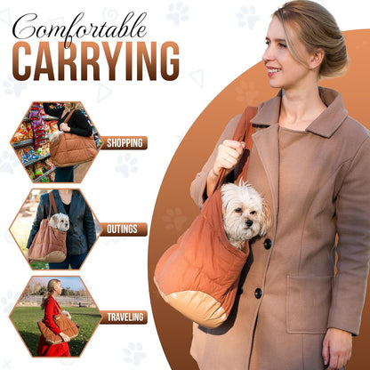 NoblePup Cozy Plush Dog Purse Carrier for Small Dogs - Dog Carrier Purse with Secure Harness Clip, Dog Tote Bag for Small Dogs and Puppies - Brown 2.0