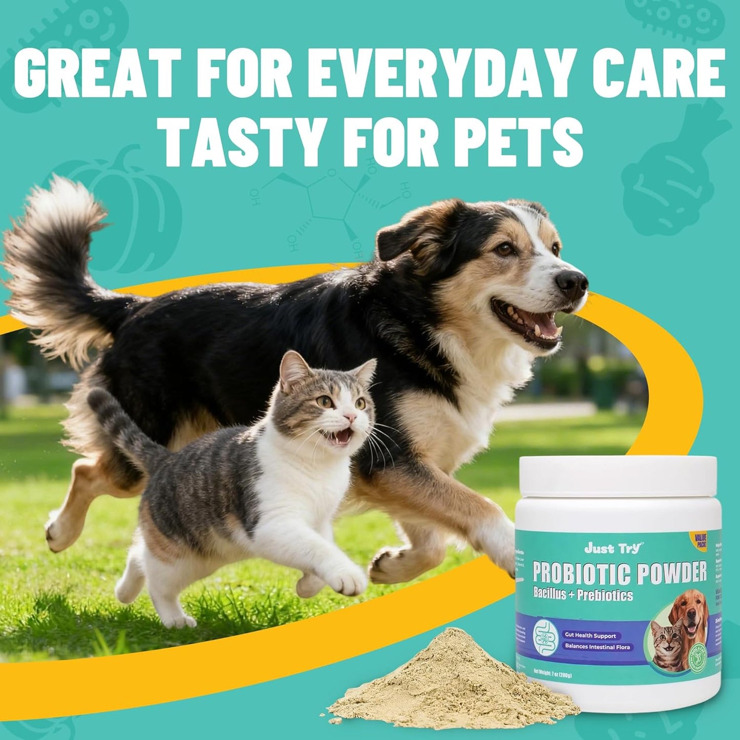 Pet Health Supplement, Hairball Relief, Immune Support, Urinary Care & Probiotics Powder for Cats & Dogs, 1.7OZ/2.7OZ/3.7OZ/4.7OZ (Probiotics)