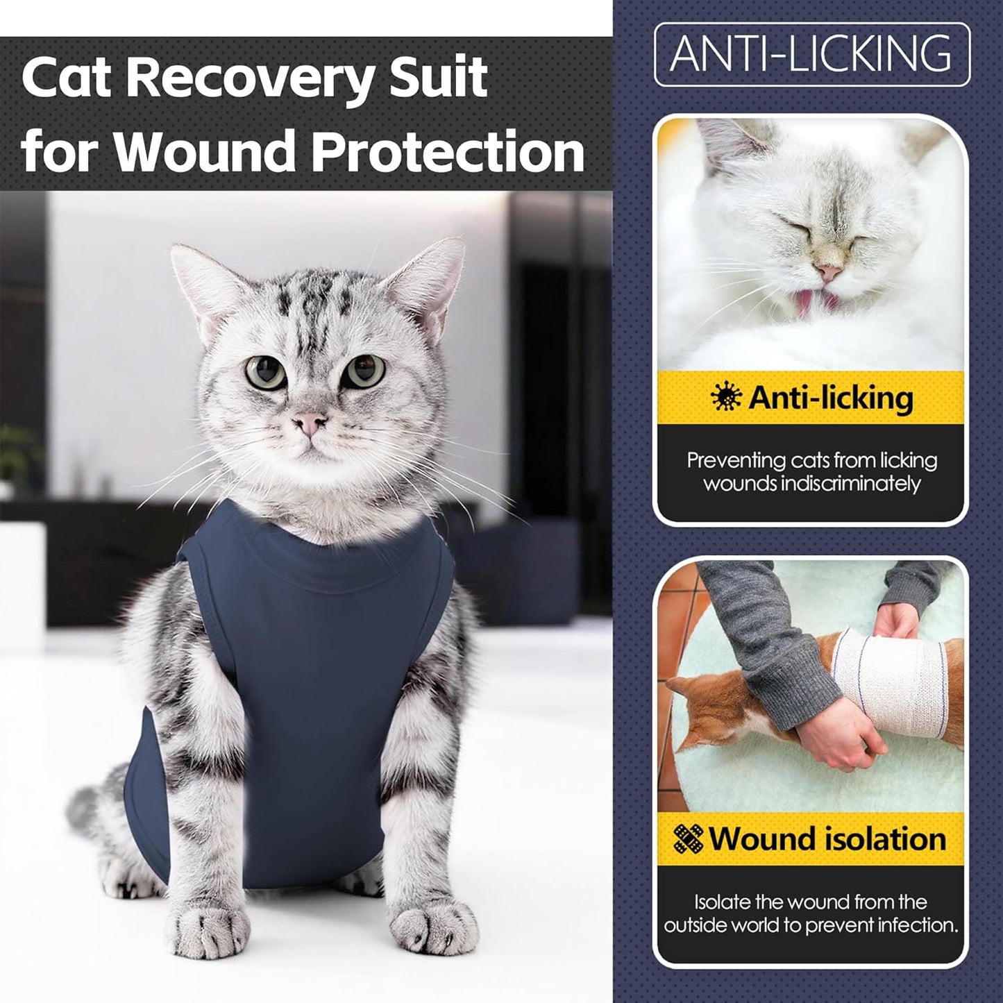Cat Surgery Recovery Suit, Kitten Onesie After Surgery, Cats Recovery Cone Alternative for Abdominal Skin Wounds, Post Surgical Pajama Suit for Male Female Cat After Spay Wear Anti Licking (Grey, L)