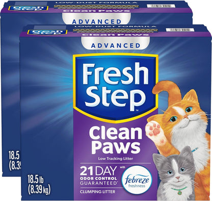 Fresh Step Clean Paws Cat Litter with Febreze Freshness, Advanced Multi Cat Low Tracking Clumping Litter, 37 lbs. (2 x 18.5 lb. Box)