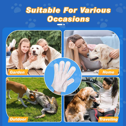 Pet Glove Wipes for Dogs and Cats, Deodorizing and Cleaning Gloves, Hypoallergenic Coconut Oil Grooming Wipes, Individually Wrapped Dog Bath Wipes, for Pet Dry Cleaning, Daily Care and Travel, 18 Pcs