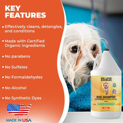 Dog Shampoo Half Gallon - Cleans, Conditions & Detangles, Goldendoodles, Poodles, & Doodle Shampoo - for Matted Pet Hair - Sensitive Skin Wash for Puppies - Made in The USA, 64OZ (Mango)
