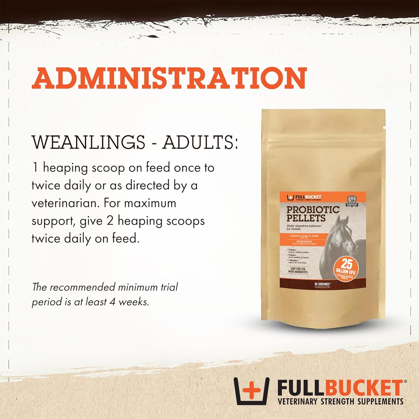 FullBucket Equine Probiotic Pellets with Saccharomyces boulardii for Horses Under Stress or for Horses with Digestive Issues - 25 Billion CFUs - 30 Servings