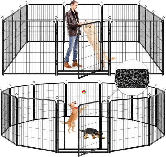 Dog Playpen Outdoor Extra Wide 12 Piece Panels Heavy Duty Anti-Rust Coating-Strengthened Dog Fence 40" Height with Doors Portable for RV Camping Yard, Total 32FT, 79 Sq.ft, Snowy Black