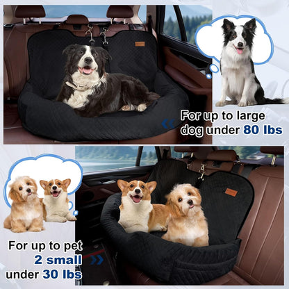 Dog Car Seat for Large/Medium Dog Pet Under 55 lbs or 2 Small Dogs Detachable Washable Travel Bed Fits Cars Trucks SUV