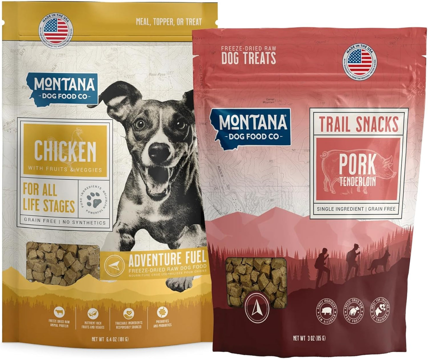 Chicken Dog Food and Pork Dog Treat Adventure Fuel Bundle - Freeze-Dried Raw Food with Single Ingredient Training Snacks