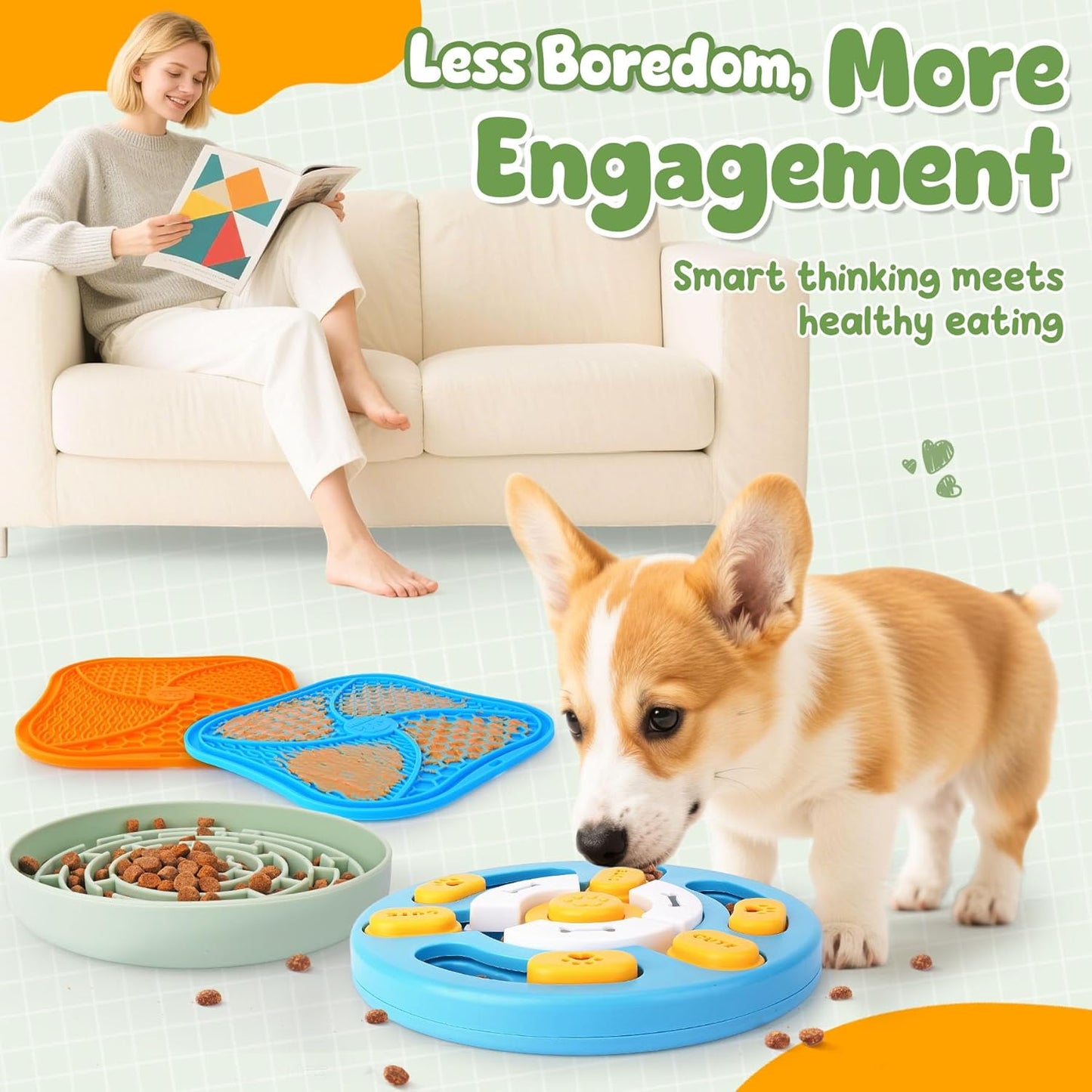 KIPRITII Well-Rounded Dog Enrichment Toys Set – Keeps Dogs Busy with Mental Stimulation & Slow Feeding, Includes Dog Lick Mat, Puzzle Toy & Slow Feeder Bowl for Boredom Relief