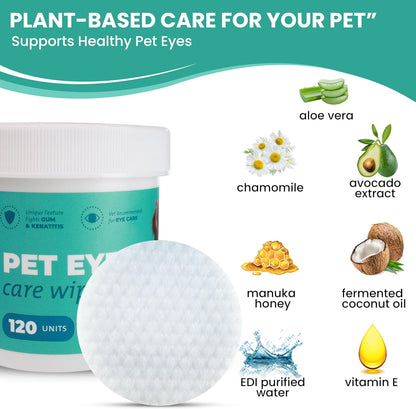 Dog Eye Wipes – 120 Pcs Soft Eye Wipes for Dogs and Cats – Natural Extracts Eye Care Balm for Pets – Easy to Use Dog Eye Wipes Tear Stain Remover for Sensitive Eyes – Hydrating Formula