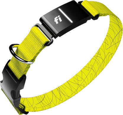 New Fi Series 3+ Smart Dog Tracker Collar [12 Month Membership Included] GPS Tracker for Dogs with Health & Behavior Monitoring, Escape Alerts, Waterproof, LED, Apple Watch Compatible -Yellow, X-Large
