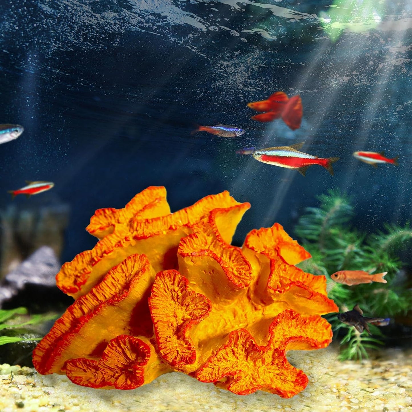 Besimple Aquarium Coral Ornaments Decor Fish Tank Plants Decoration for Aquarium Landscape, Orange