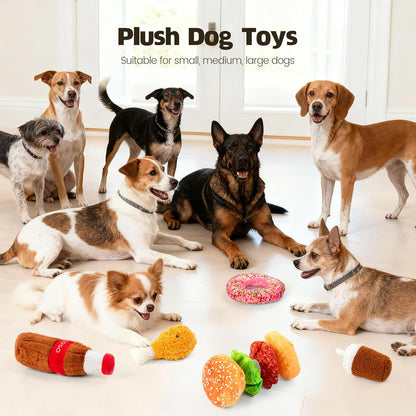 Large Dog Toy Set, 5-Pack Stuffed Dog Chew Toys, Durable Plush Dog Toy, Dogs Squeaky Toys for All Breed(Hamburger Series)
