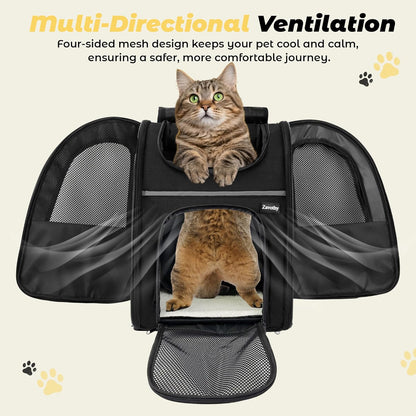 Zavothy Expandable Pet Backpack Carrier for Small Cats & Dogs, Airline Approved Travel Bag with Mesh Windows, Expandable Space, Padded Bottom, Foldable Design (Black/Grey)