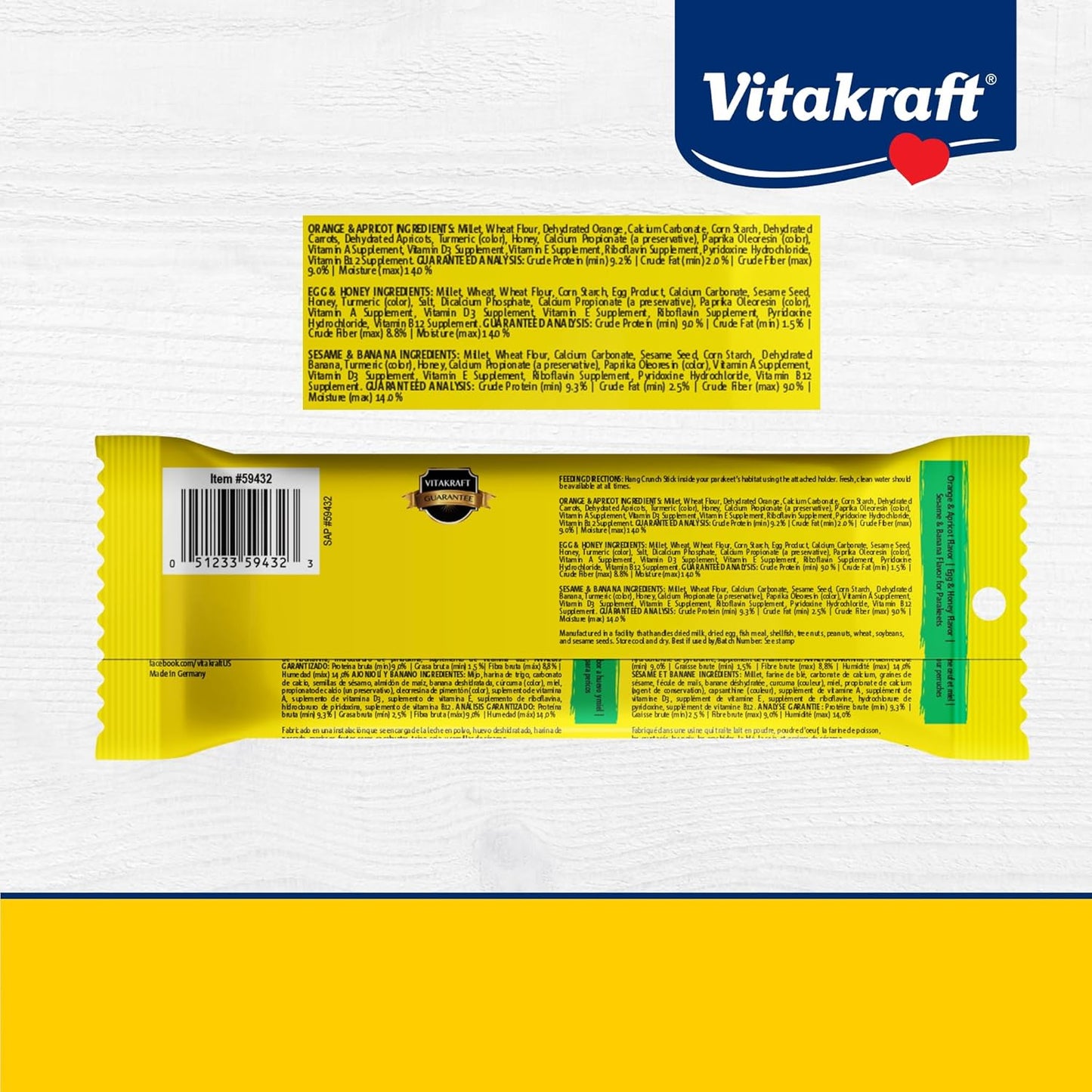 Vitakraft Crunch Sticks Rabbit Treat Carrot and Honey Flavor with Natural Grains and Honey Enriched with Essential Nutrients Baked On Wooden Stick to Encourage Chewing and Long Lasting Enjoyment