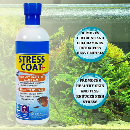 Aquarium Care Kit with MeIafix 8 oz, PlMAFlX 8 oz, Stress Coat 16 oz, and Trinity Treats Microfiber Cleaning Cloth for Freshwater Fish Tank Maintenance