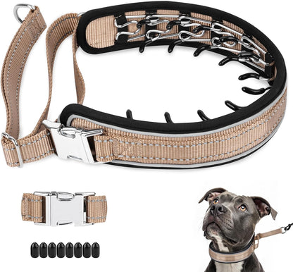 Mayerzon Prong Collar for Large Medium Dogs, Patented Reflective Pinch Collar with Metal Buckle, No Pull Adjustable Hidden Covered Dog Walking Training for Pitbull German Shepherd Doberman (Brown, XL)