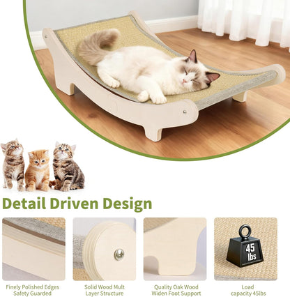 HOTEAGLE Sisal Cat Scratcher Pad Indoor -Natural Cat Hammock for Scratching and Lounging, Durable Wooden Cat Bed Ideal for Large/Small Cats