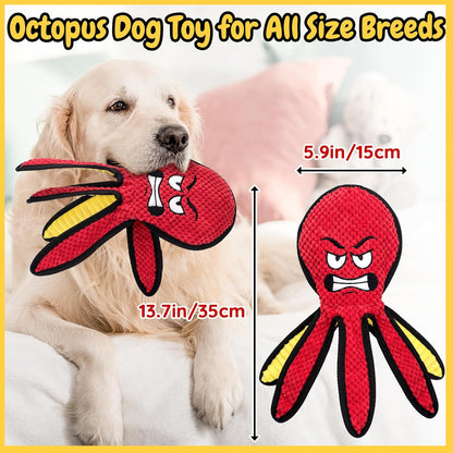 Dog Toys for Aggressive Chewers, Octopus Squeaky Puppy Toys, Stuffing Free Plush Chew Toys for Large Medium and Small Dogs, Interactive Tug Dog Toys to Keep Them Busy