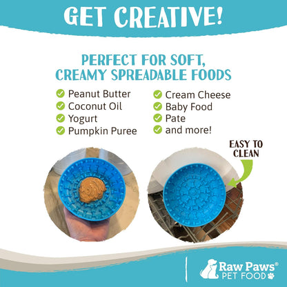 Raw Paws Licking Mat Bowl - Bathing, Shower & Grooming Distraction Mat for Dogs with Suction - Boredom & Anxiety Reducer - Great for Yogurt, or Peanut Butter - Fun Alternative Dog Slow Feeder Bowl