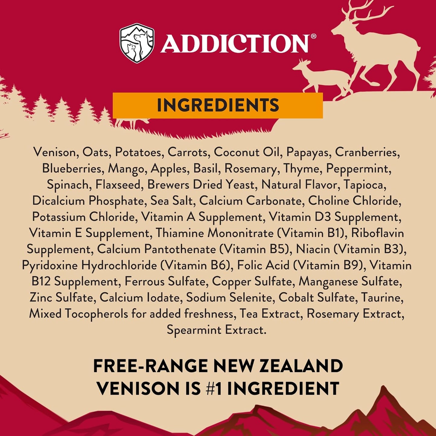 Addiction Homestyle Venison & Cranberry Dinner Air-Dried Grain-Free Dog Food – Complete Meal or Topper with Natural Ingredients for Digestive and Skin & Coat Health, 2lb - 2 Packs