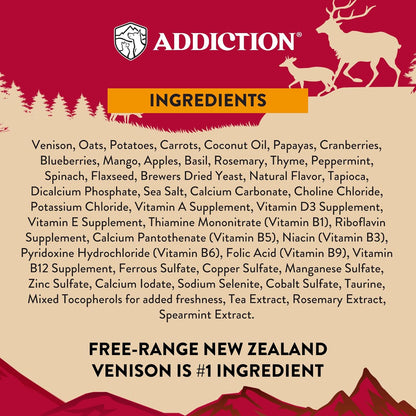 Addiction Homestyle Venison & Cranberry Dinner Air-Dried Grain-Free Dog Food – Complete Meal or Topper with Natural Ingredients for Digestive and Skin & Coat Health, 2lb - 2 Packs