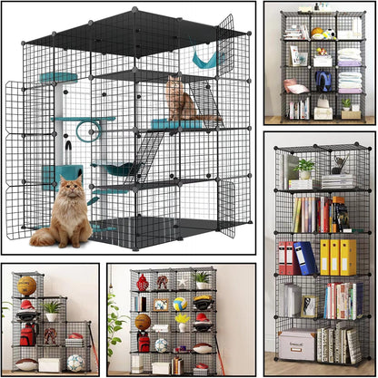 Large Cat Cage Enclosure Indoor DIY Cat Playpen Pet Home Small Animal House Detachable Metal Wire Kennels Crate Large Exercise Place Ideal for 1-4 Cat (Black, 41.3" Lx41.3 Wx55 H, 1)