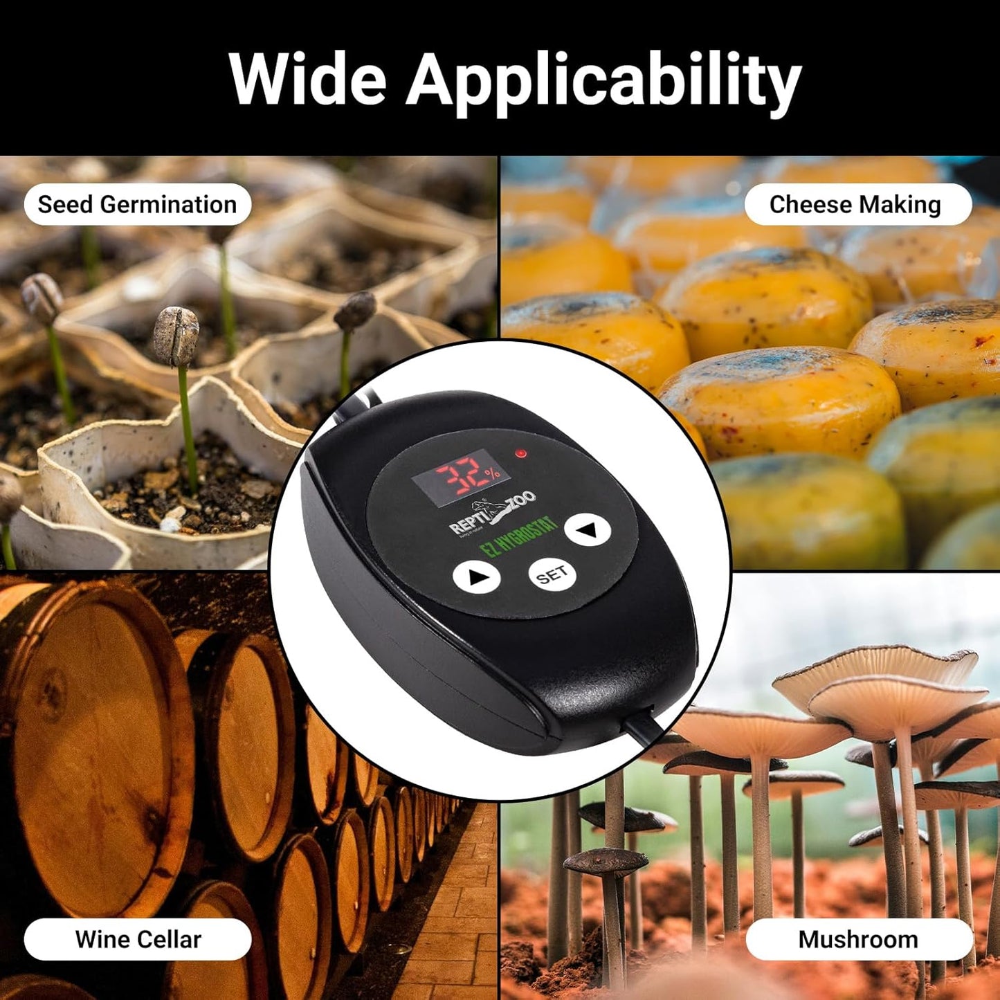 REPTI ZOO Reptile Digital Hygrometer Controller LED Humidistat Reptile Humidity Control for Reptile Terrariums Tank Reptile Humidifier Fogger Mushroom Greenhouse