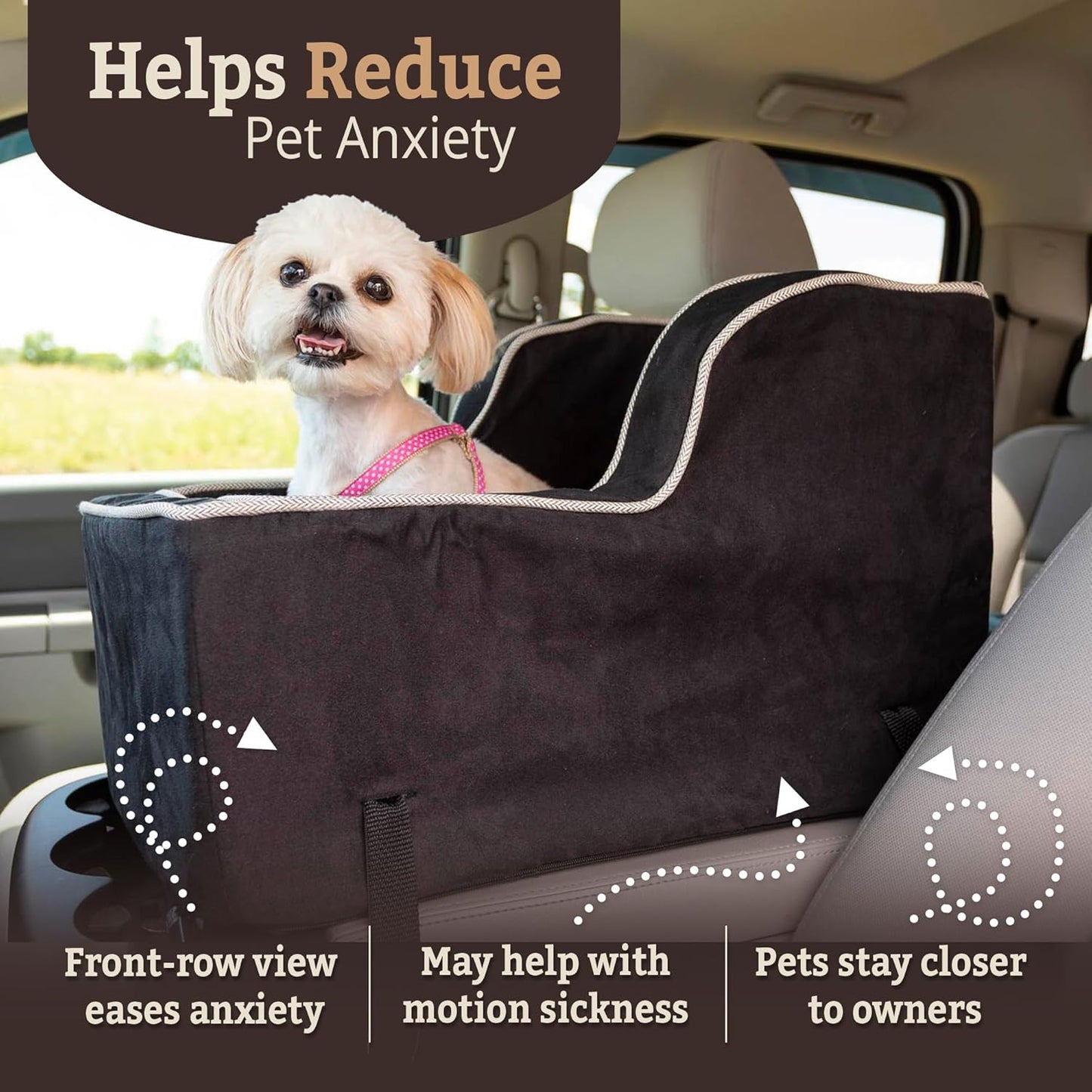 Snoozer High-Back Console Dog Car Seat - Small Dog Car Seat, Center Console Booster Bed for Small Size Dogs up to 12 lbs, Washable - Large
