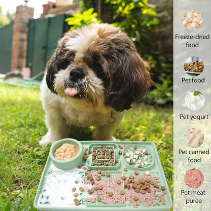 Licking Pad Mats 6 in 1 Green for Butter Yogurt Peanut Frozen Food, Dog Slow Feeder Puzzle Bowl, Silicone Anti-Slip Pets Treats Feeding Mat, Collapsible Dog Water Bowl