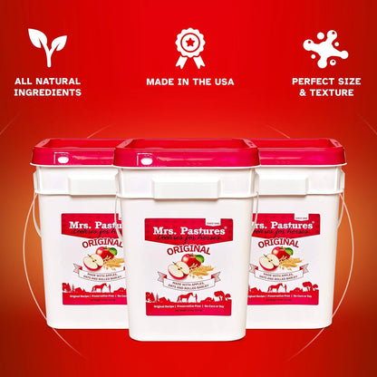 Mrs Pastures Cookies and Treats for Horses - Premium Horse Treats - Made with Apples, Oats, and Rolled Barley - Preservative Free - All Natural Ingredients - No Corn or Soy (15lb Bucket)