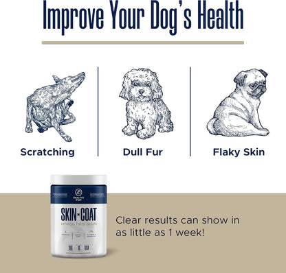 Dog Fish Oil Supplements - 180 Delicious Chew Treats - Omega 3 Rich Salmon Oil, EPA, DHA, Biotin, and Vitamin E for Healthier, Shinier, Skin, Coat and Fur, Helps Skin Allergies