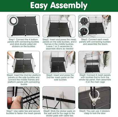 2 Tier Cat Cage, Indoor Cat Enclosures, DIY Cat Playpen Detachable Metal Wire Kennels Cats Crate Kitten House with Climbing Ladders 2 Doors Large Exercise Place for 1-3 Cats/Kitten, 28"x28"x28"
