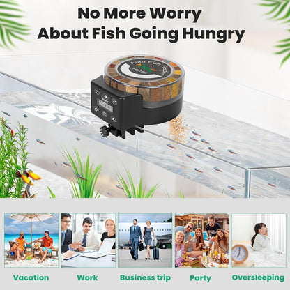 hygger Automatic Fish Feeder for Aquarium: Auto Fish Food Dispenser with LED Display & Timer, Aquarium Vacation Feeder with 3 AA Batteries for Betta Turtle Goldfish