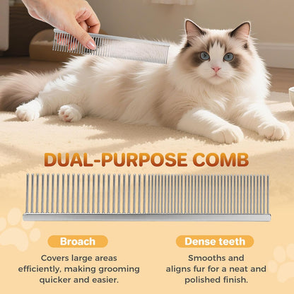 7.5 Inch Professional Solid Brass Stainless Steel Pet Dog Cat Grooming Comb,Wide & Dense Teeth for Removing Tangles, Knots,Undercoat,Excess Hair, Rounded Corners Design for Safe,Metal Dematting Tool