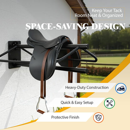 Heavy Duty Saddle Rack Wall Mount, Metal Horse Saddle Rack Stand with Pad Bar, Saddle Stands for Western Style Saddles, Horse Blanket Rack Hanging for Tack Rooms and Trailers (One Bar-2PCS)