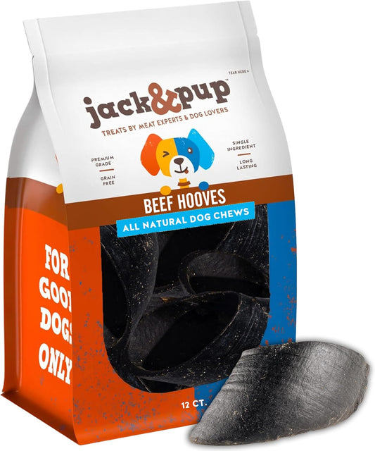 Jack & Pup Cow Hooves for Dogs, Natural Long Lasting Dog Hooves for Large and Small Breeds, Single Ingredient Cow Hoof, Dog Treats Alternative for Rawhide and Bully Sticks - 12 Pack