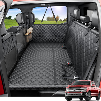REEVAA Dog Truck Seat Cover for Back Seat, Hard Bottom Dog Hammock for Car, Pet Bed Extender for 2-4 Large Dogs, Waterproof Seat Protector, Universal XL Size Fits for Crew Cab Truck/SUV, Black