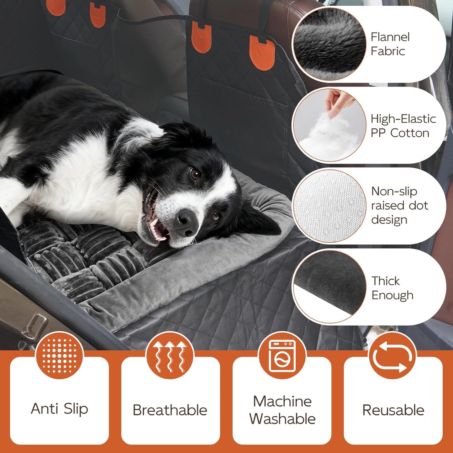 Backseat Pet Bed Mat, Dog Bed for Cars, Fit for Backseat Extenders, Car Seat Protector, Nonslip Soft Durable for Cars (Dark Gray, 24.5" x 51")