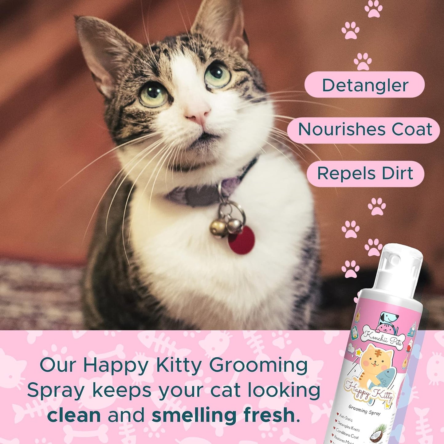 Professional Pet Grooming Spray for Kittens and Cats | All-Natural Scented Moisturizing Cat Detangler Spray | Kitten Conditioner Coat Shine Spray | Cat Grooming Supplies