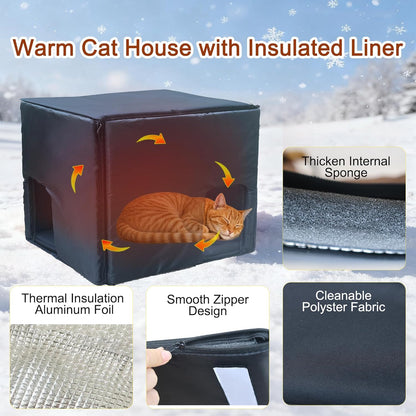 Deblue Insulated Cat House Outdoor Weatherpoof Plastic Cats Houses with Escape Door Indoor Waterproof Feral/Pet Cat Shelter Outside for Puppy, Rabbit for Winter (Grey)