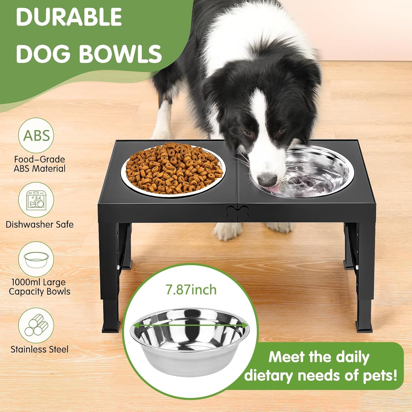 XIAZ Elevated Dog Bowls Large Breed Raised Dogs Bowl Stand Large/Medium Sized Dog 1L Food Water Bowl Stands 5 Heights Adjustable 9/11/12/14in Black Pet Feeder Dish Station