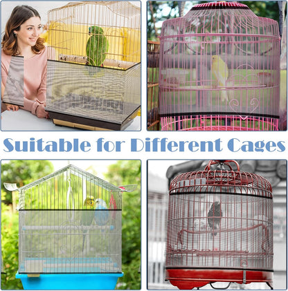 Adjustable Bird Cage Seed Catcher Net Cover Elastic Band Mesh Cover Black for Parrot Cages