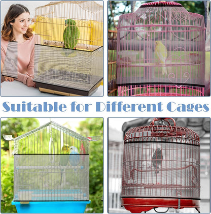 Adjustable Bird Cage Seed Catcher Net Cover Elastic Band Mesh Cover Black for Parrot Cages