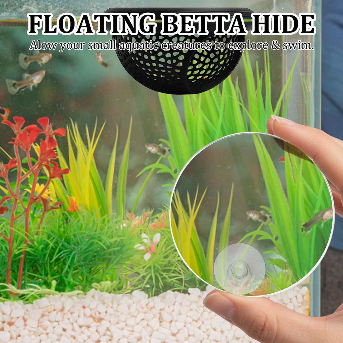 Betta Hammock, Floating Betta Hide, Fish Tank Cave for Betta Fish, Aquarium Decor, 2-Piece Set with 5 cm Training Mirror