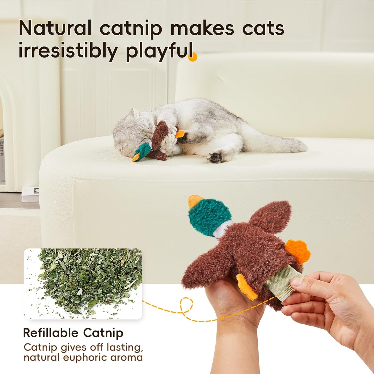 Potaroma Cat Toys Catnip Crinkly Sound 2 Pcs, Mess-Free Stuffless Kitten Toy, Durable Feline Bite Interactive Kicker Toys for Cat Indoor Exercise 6.5 Inches